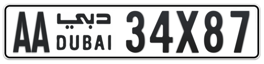 AA 34X87 - Plate numbers for sale in Dubai