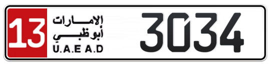 Abu Dhabi Plate number 13 3034 for sale on Numbers.ae