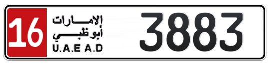 16 3883 - Plate numbers for sale in Abu Dhabi
