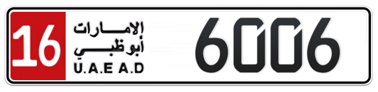 16 6006 - Plate numbers for sale in Abu Dhabi