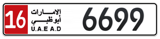 16 6699 - Plate numbers for sale in Abu Dhabi