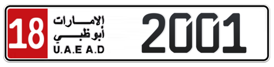 18 2001 - Plate numbers for sale in Abu Dhabi