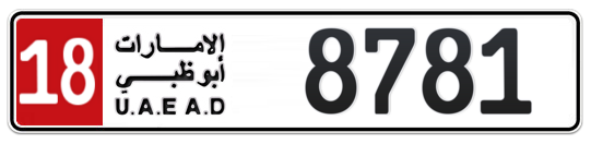 18 8781 - Plate numbers for sale in Abu Dhabi