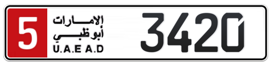 Abu Dhabi Plate number 5 3420 for sale on Numbers.ae