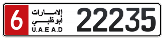 6 22235 - Plate numbers for sale in Abu Dhabi