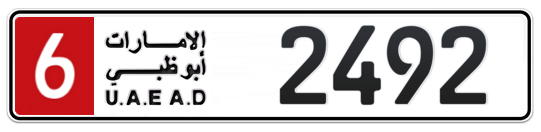 6 2492 - Plate numbers for sale in Abu Dhabi
