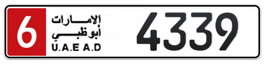 6 4339 - Plate numbers for sale in Abu Dhabi