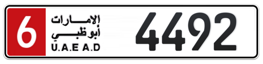 6 4492 - Plate numbers for sale in Abu Dhabi