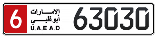 6 63030 - Plate numbers for sale in Abu Dhabi