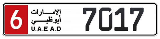 6 7017 - Plate numbers for sale in Abu Dhabi