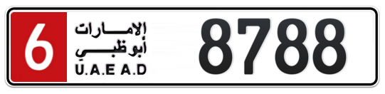 6 8788 - Plate numbers for sale in Abu Dhabi