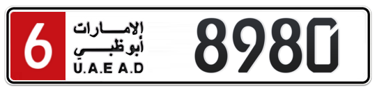 6 8980 - Plate numbers for sale in Abu Dhabi
