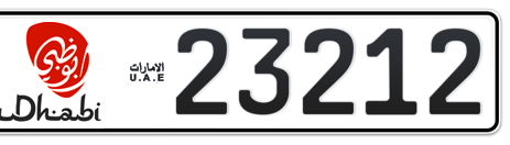 Abu Dhabi Plate number 1 23212 for sale - Short layout, Dubai logo, Сlose view