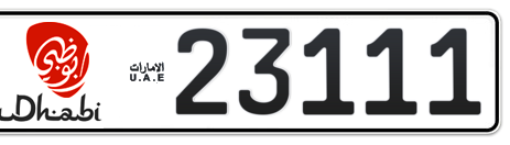 Abu Dhabi Plate number 13 23111 for sale - Short layout, Dubai logo, Сlose view