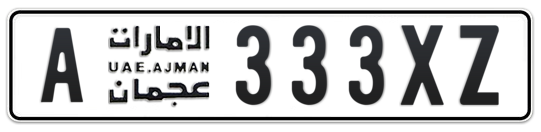 Ajman Plate number A 333XZ for sale on Numbers.ae