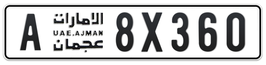 Ajman Plate number A 8X360 for sale on Numbers.ae