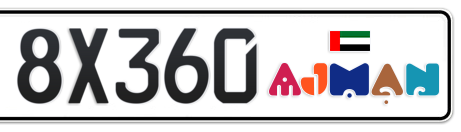 Ajman Plate number A 8X360 for sale - Short layout, Dubai logo, Сlose view