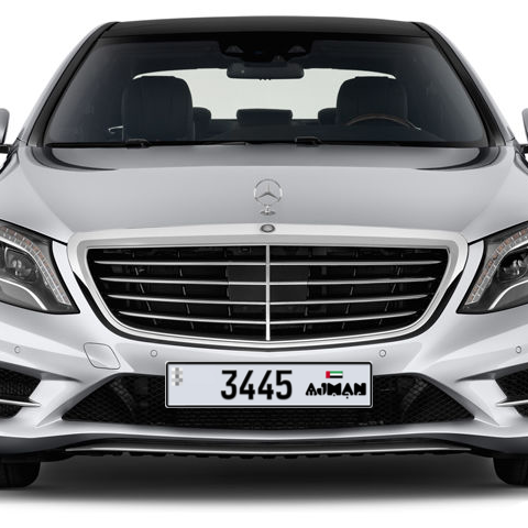 Ajman Plate number  * 3445 for sale - Long layout, Dubai logo, Сlose view